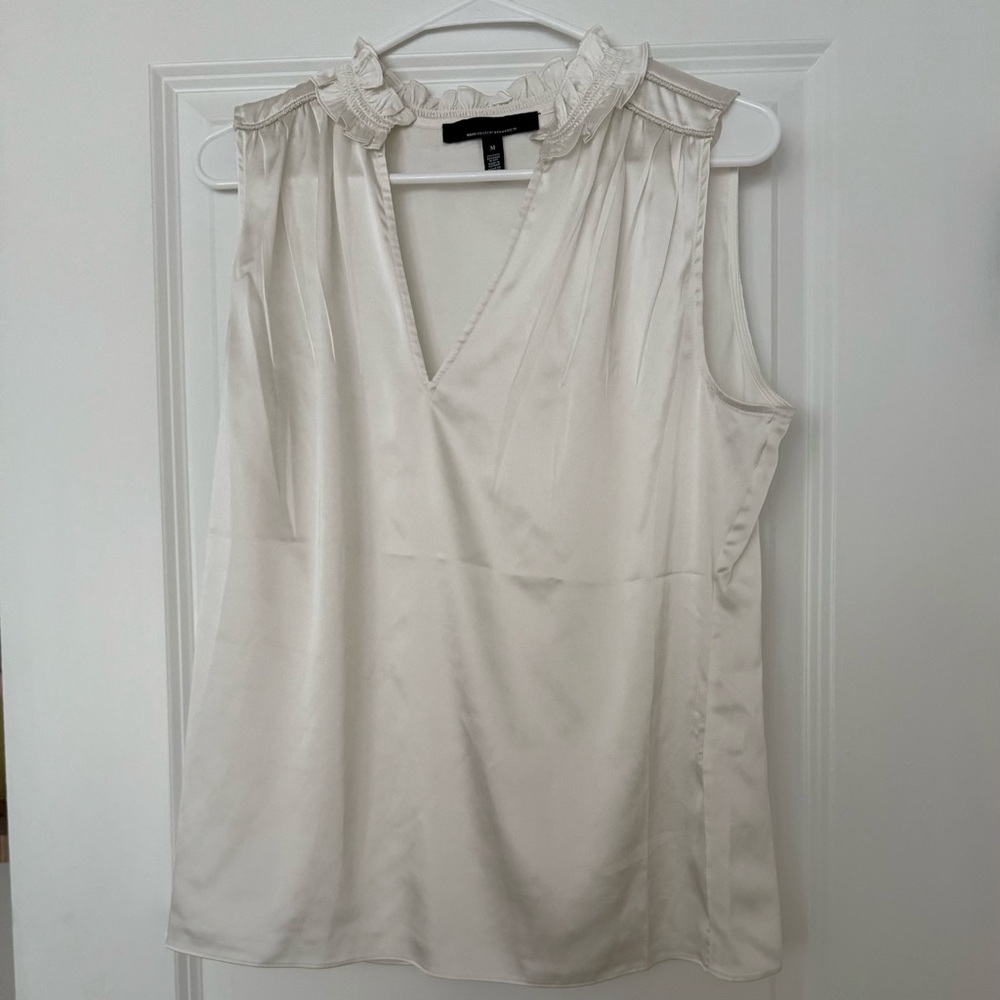 White House Black Market Ivory Ruffle Neck Blouse